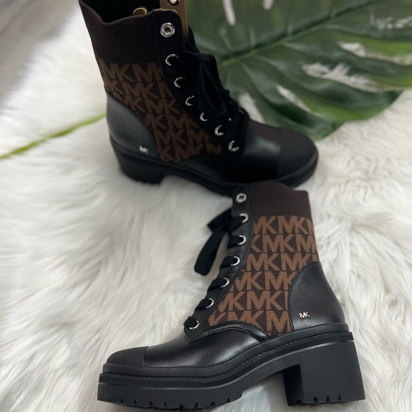 Michael Kors Brea Leather and Logo Jacquard Combat Boot ✨brand new✨ - Picture 6 of 9
